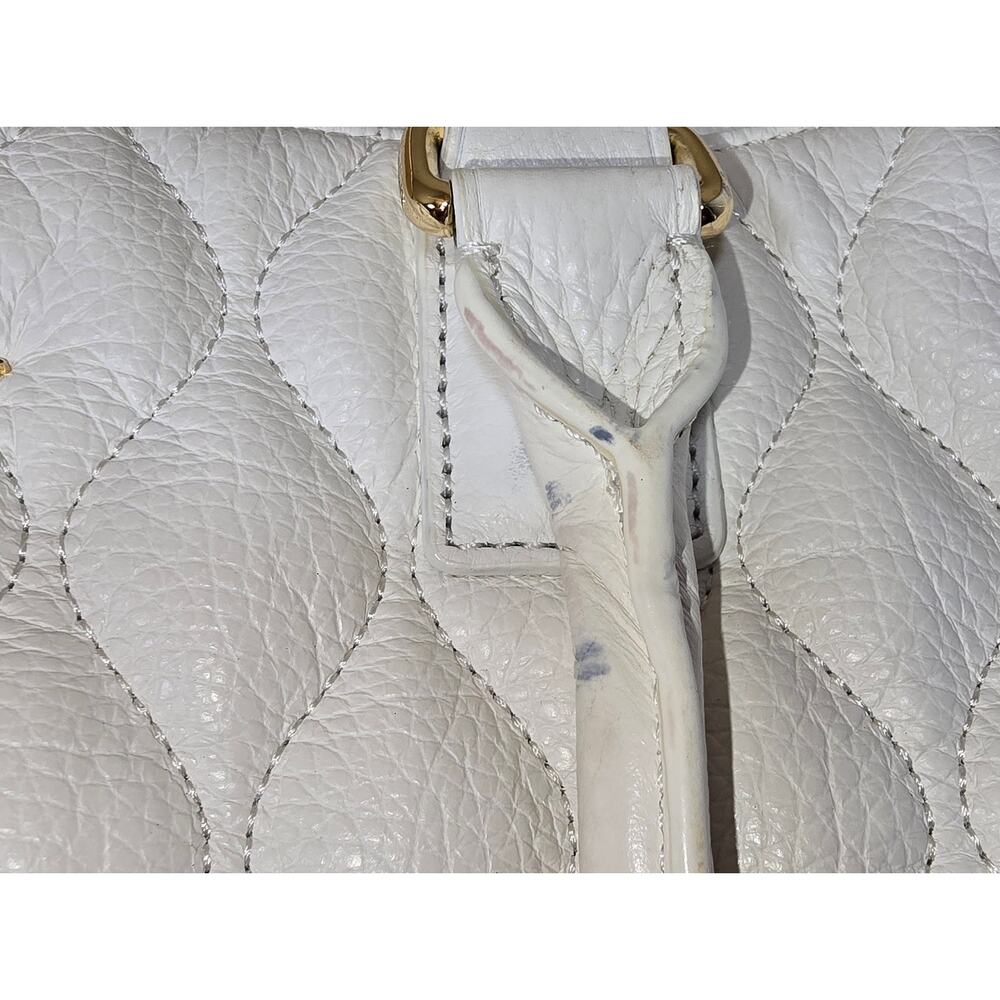 Vera Bradley Large White Quilted Leather Ella Bag Purse Handbag Hobo Tote - Picture 9 of 11